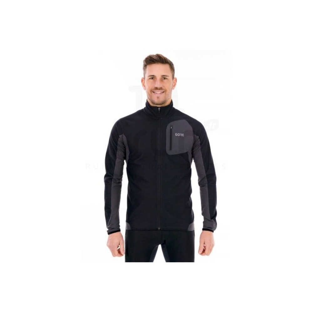 Gore Wear Men Windstopper Full Zip Cycling Jacket Black Grey Size‎ S Small